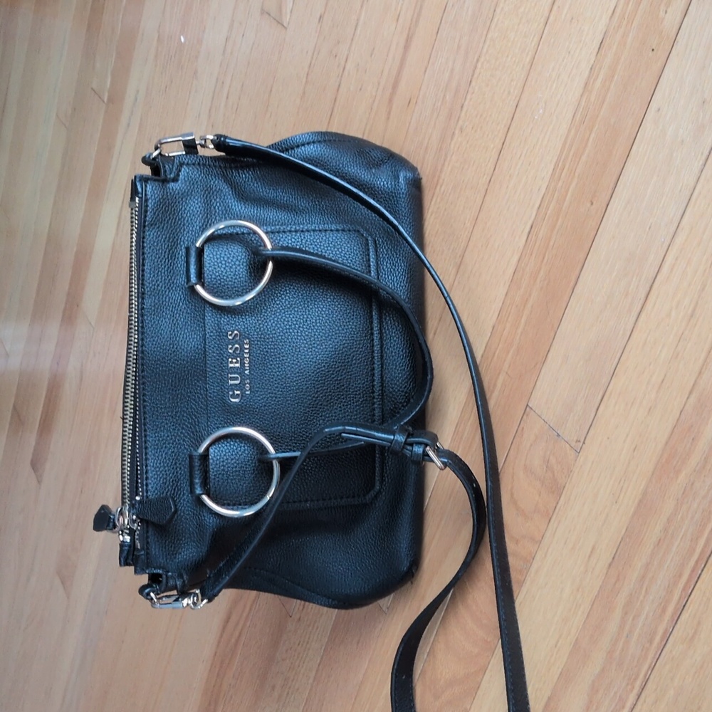 GUESS Los Angeles Black Pebbled Triple Entry Satchel Crossbody - Picture 2 of 12